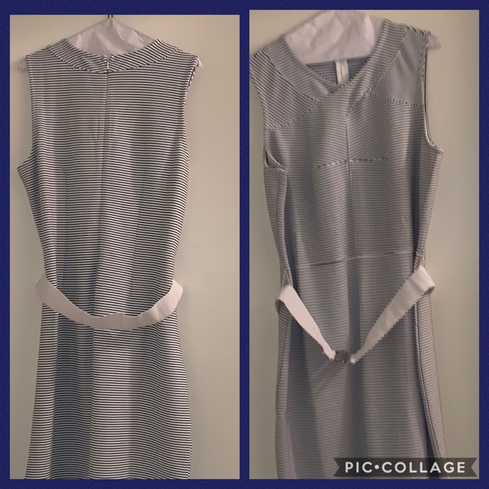 Dennis Basso dress w/belt (navy and white stripes)